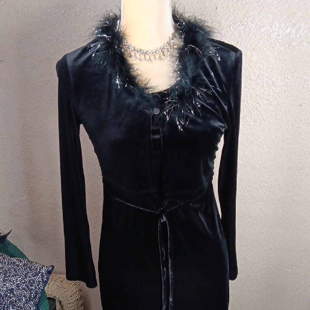 Lz Buyer Of California 12 Black Velvet Elegant Long Sleeve Dress 12M Sexy Matrix